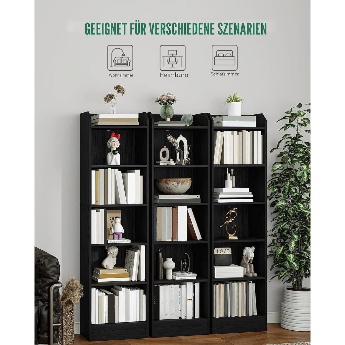 BÜCHERREGAL Standregal Schwarz 24 x 48 x 169,5 cm - Schwarz, Holzwerkstoff (48/169.5/24cm)