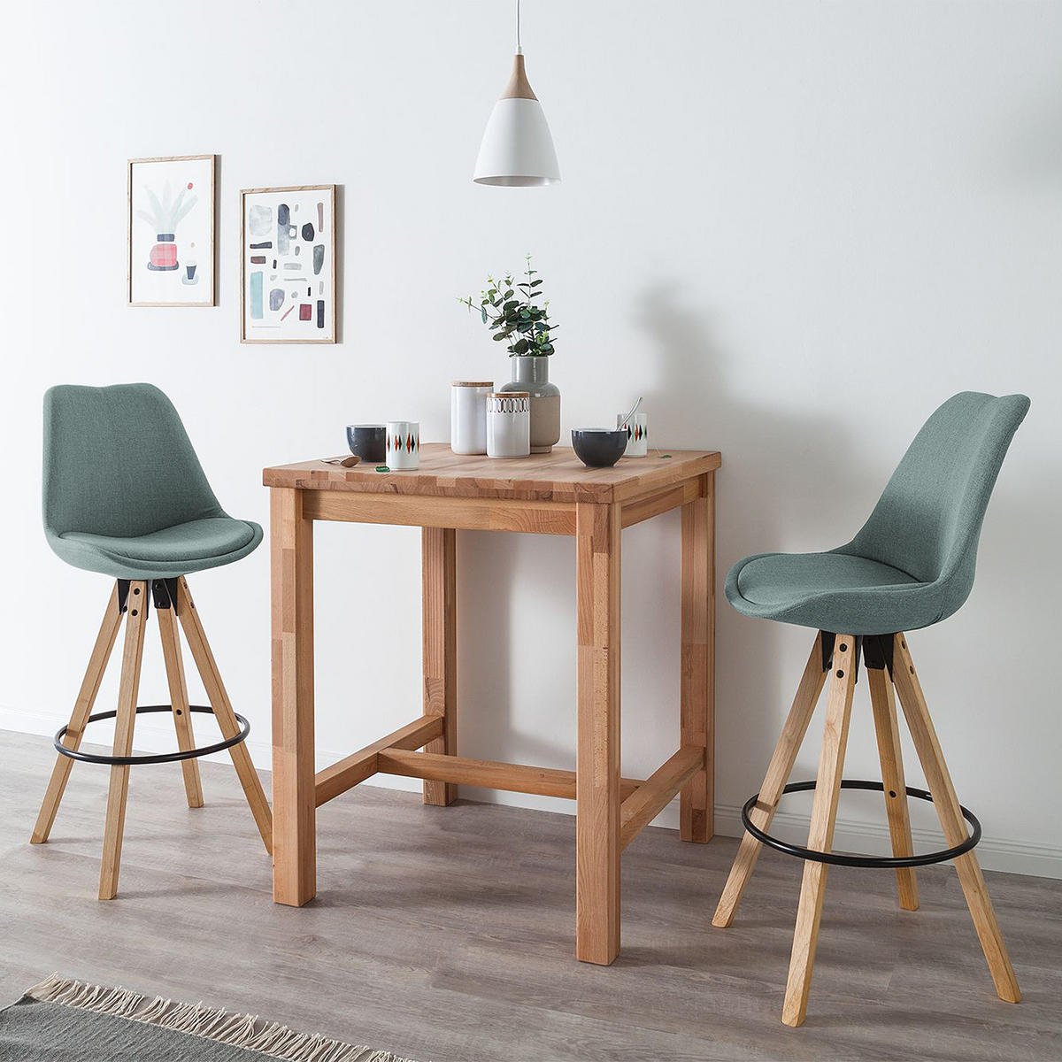 BARSTUHL-SET - Mintgrün/Grau, Holz/Textil (49/112/55cm) - home24
