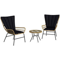 GARTENMÖBEL-SET mit 2 Stühlen, für Balkon, Terrasse, Natur+Schwarz - Schwarz, Kunststoff - Outsunny