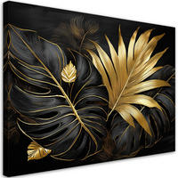 WANDBILD schwarze und goldene monstera blätter - Schwarz, Textil (120/80cm) - Feeby