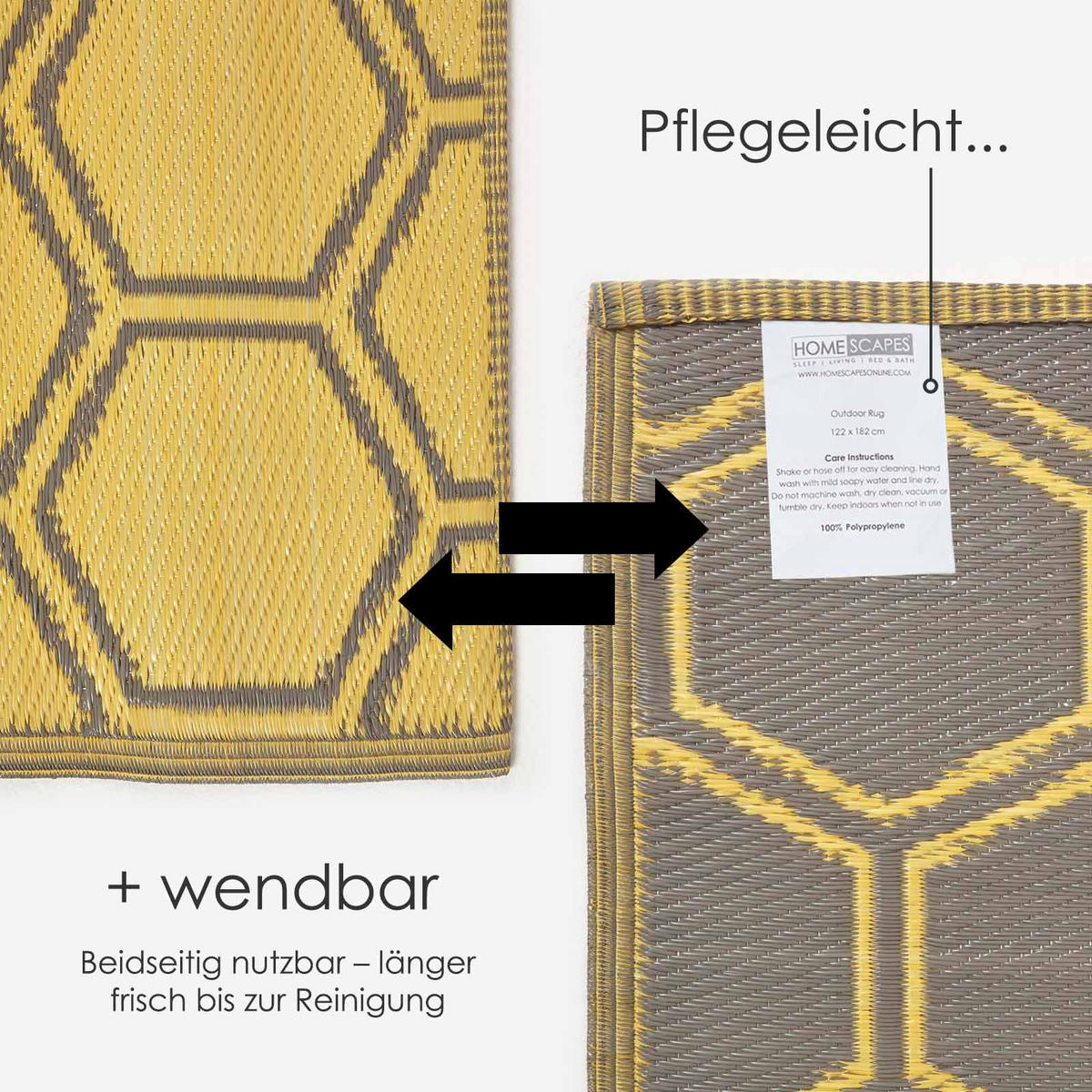 OUTDOORTEPPICH Wabenmuster 122/182 cm - Gelb, Kunststoff (122/182cm) - Homescapes