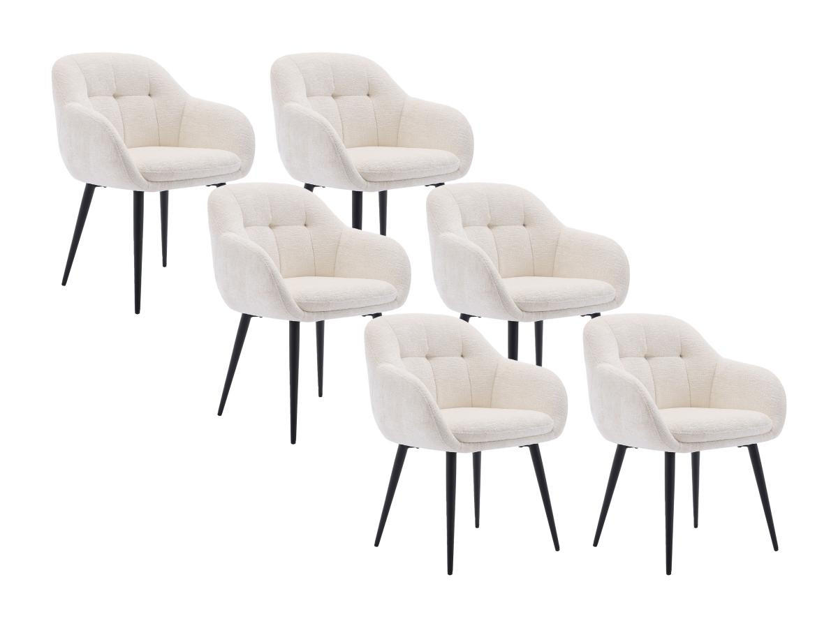 STUHL mit Armlehnen 6er-Set - Strukturstoff & schwarzes Metall - Cremefarben - LASSANDRA - Creme, Textil (59/81/59cm) - Pascal Morabito