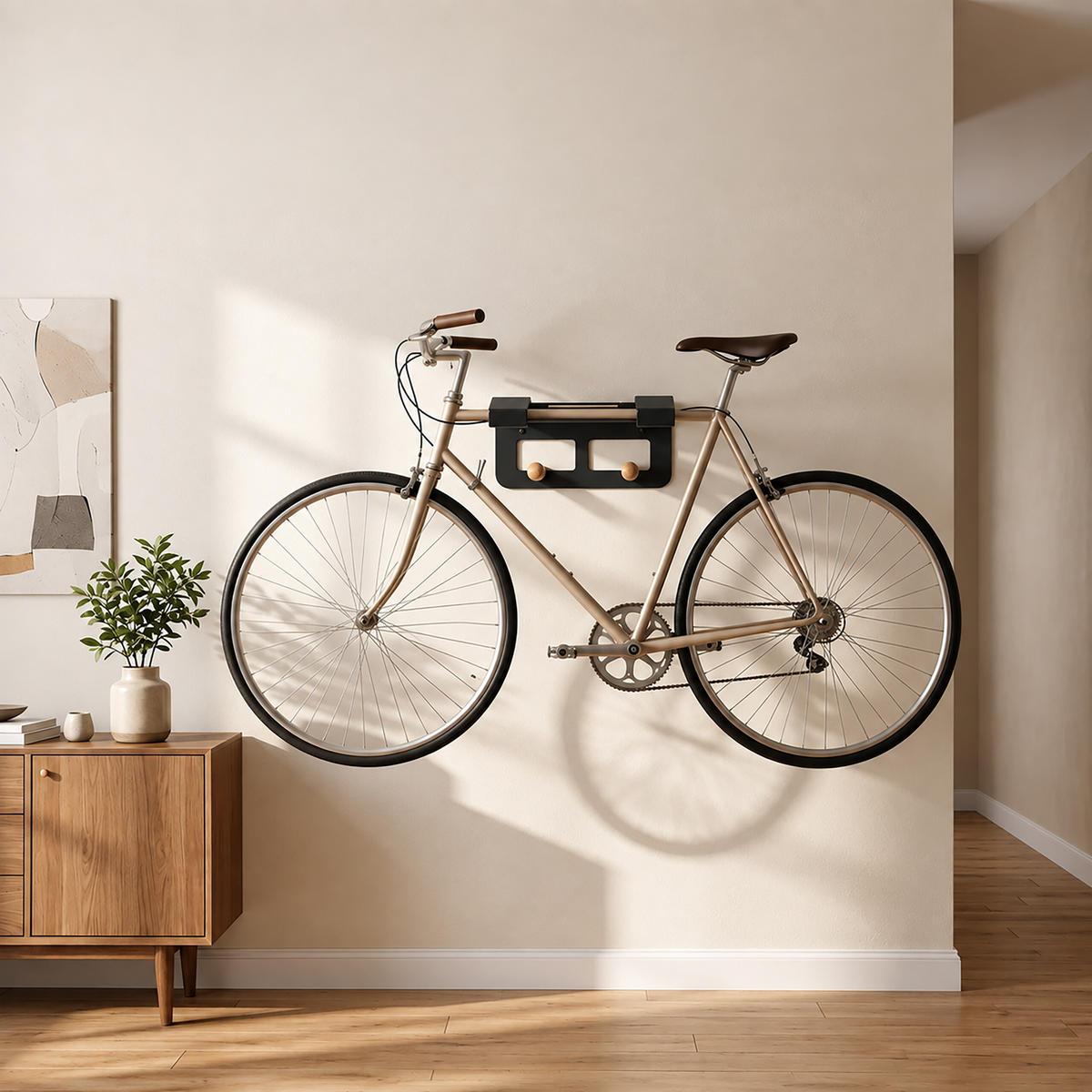 FAHRRADWANDHALTERUNG Schwarz 3-in-1 mit Ablage und Haken - Schwarz, Metall (35/9.5/30.5cm) - Relaxdays