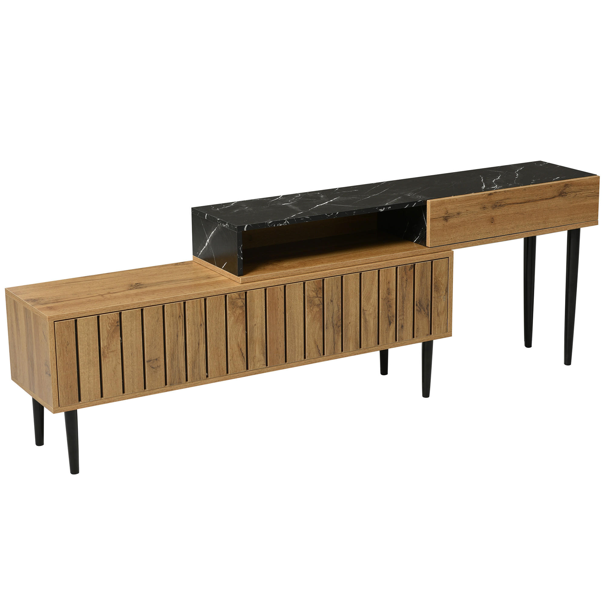 SIDEBOARD mit schwarzem Marmor-Effekt, 3 Schubladen - Braun, Holzwerkstoff (200/58/26.5cm) - Urban Meuble