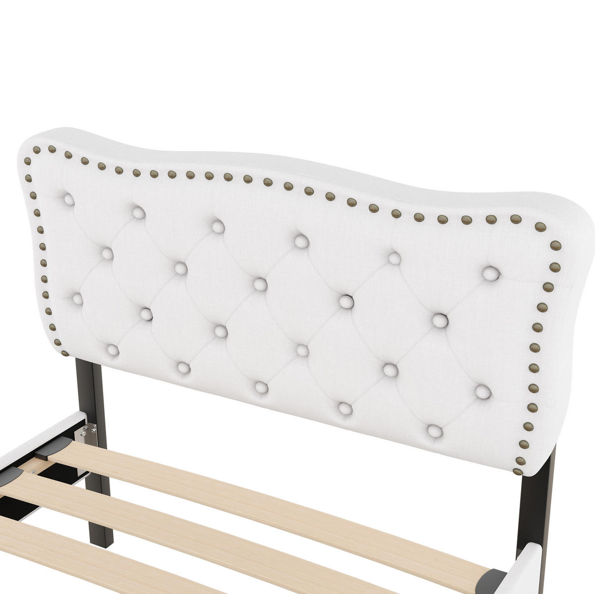 ČALOUNĚNÁ postel 90/200 cm světle béžová z MDF a lnu se 2 zásuvkami a nastavitelným čelem - bílá, textil (90/200cm) - OKWISH