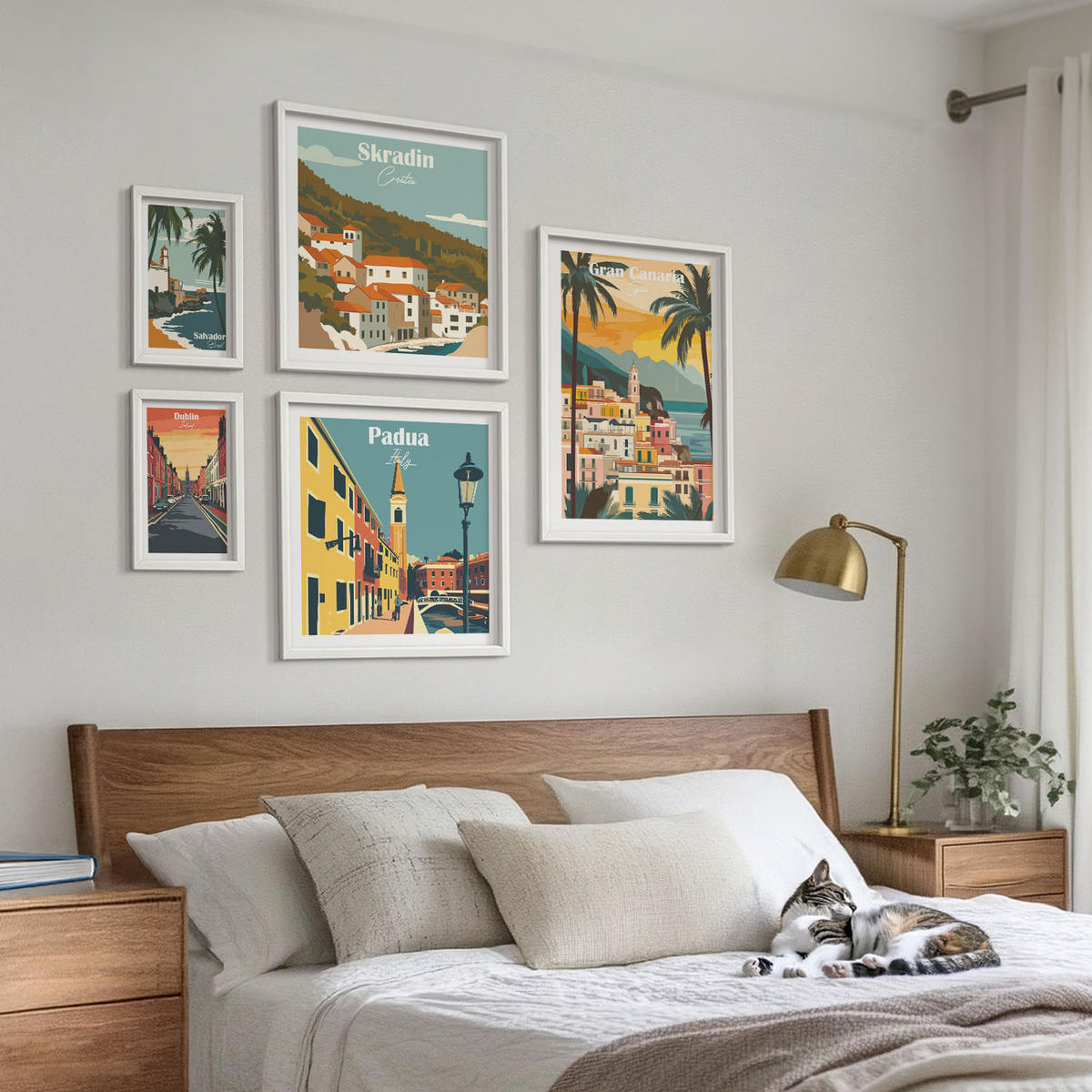 BILDER SET 5er Set - 50x50 cm & 20x30 cm & 40x60 cm Weißer Rahmen - Retro-Stadtansichten Sedona Sintra - Weiß, Kunststoff (40/60cm) - TULUP