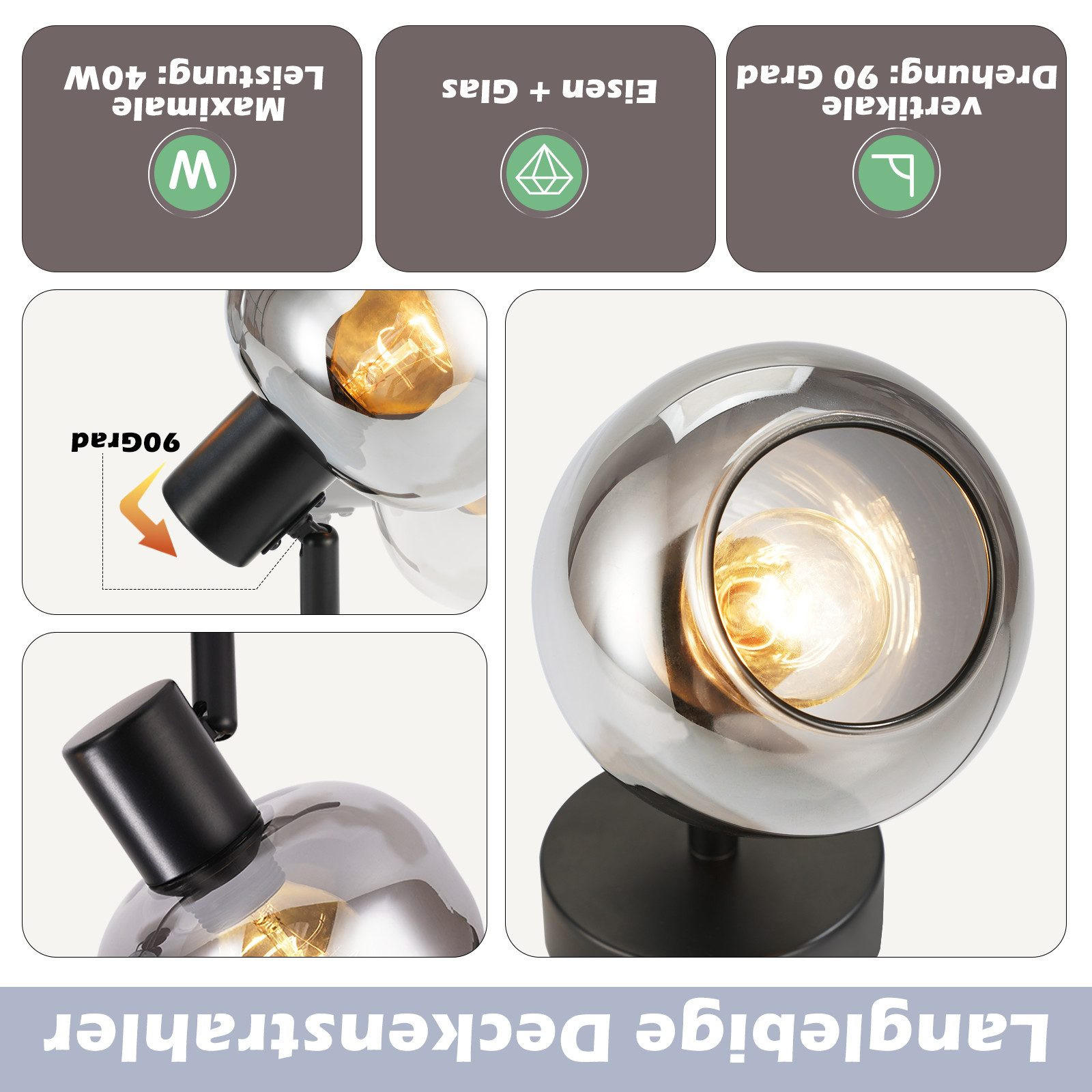 STRAHLER Cottbus 1-flammig 9/9/16.5 cm - Schwarz, Metall (9/9/16.5cm) - Nettlife