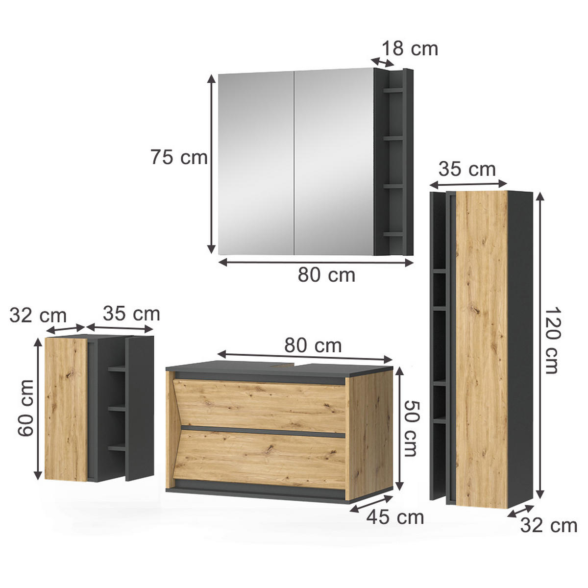 KOUPELNOVÝ NÁBYTEK Edelin Artisan - antracitová, kompozitní dřevo (80/50/45cm) - Vicco