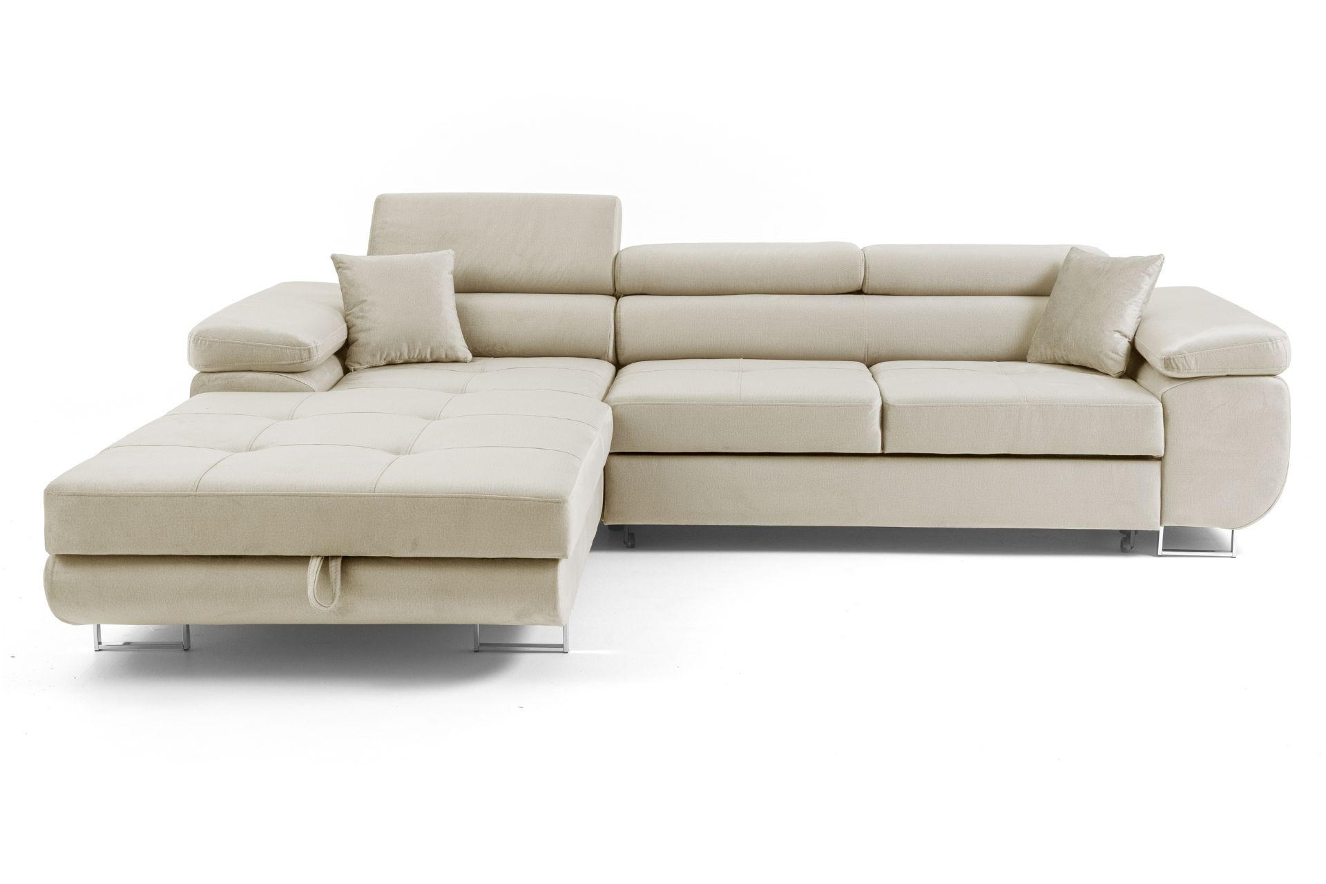 ECKSOFA ALONZO L Links mit Schlaffunktion 125x195 Velours Beige - Beige/Silberfarben, Holz/Textil (275/203cm) - Muffo