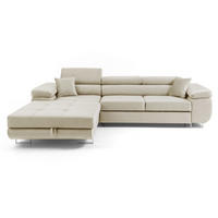 ECKSOFA ALONZO L Links mit Schlaffunktion 125x195 Velours Beige - Beige/Silberfarben, Holz/Textil (275/203cm) - Muffo