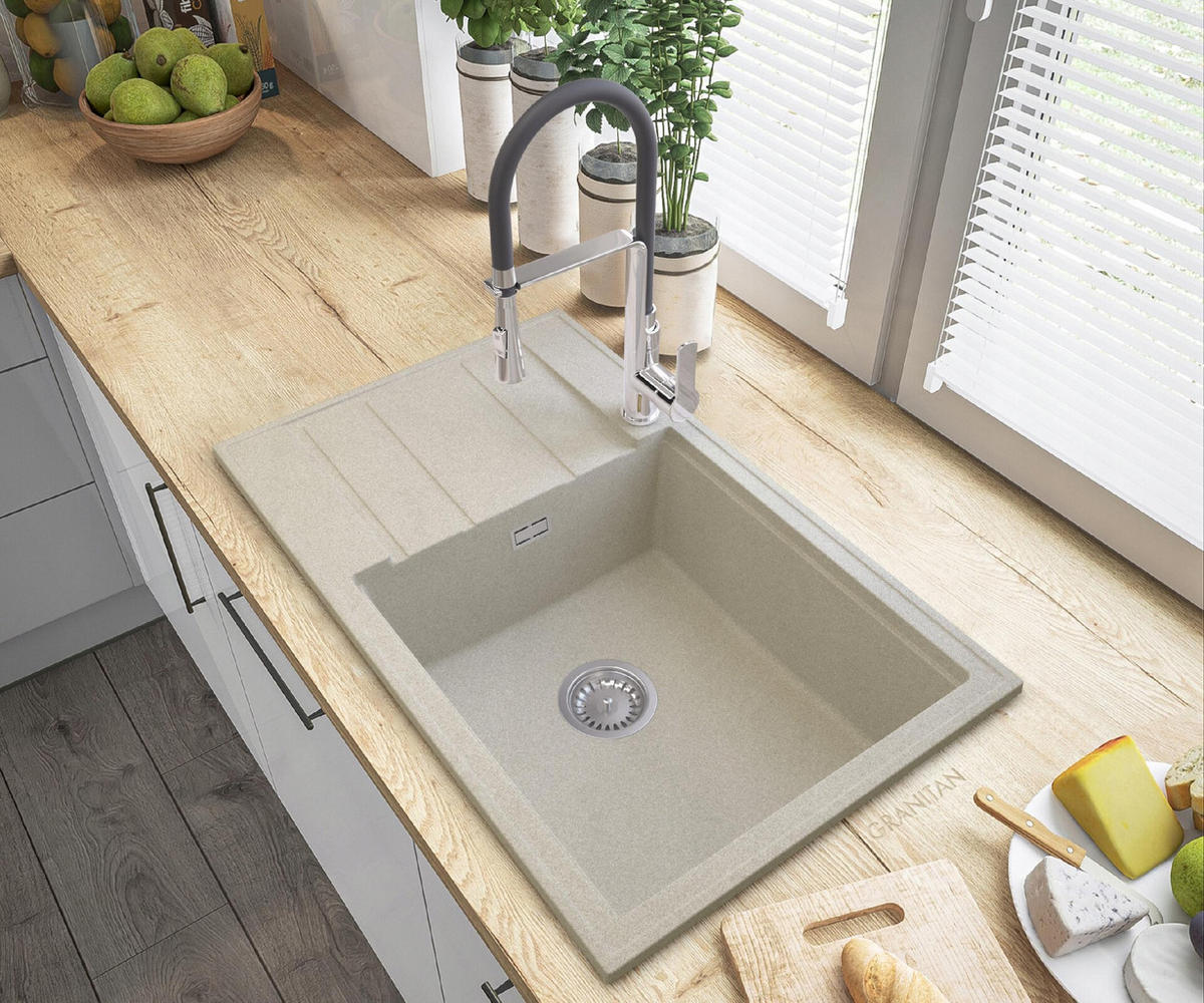GRANITSPÜLE Louis mit Siphon Batterie - Beige, Kunststoff/Stein (80/50/20cm) - Granitan