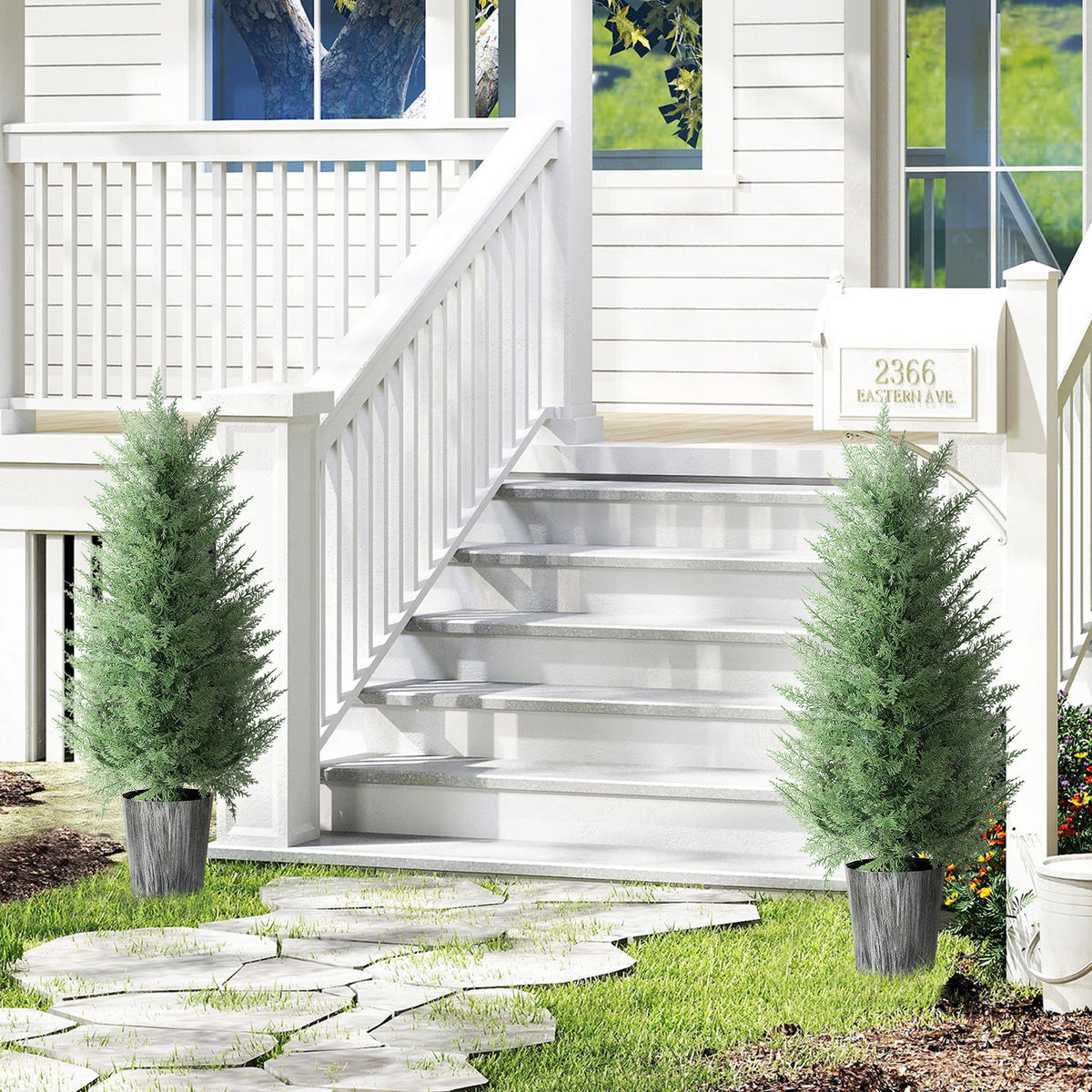 KUNSTPFLANZE Kunststoff Metall Grün 2er Set - Schwarz/Grün, Kunststoff/Metall (90cm) - HOMCOM