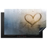 HERDABDECKPLATTE Herz - Kondenswasser - Wasser - 3D Ceranfeldabdeckung 85x52 cm - Grau, Kunststoff (85/52/0.2cm) - MuchoWow