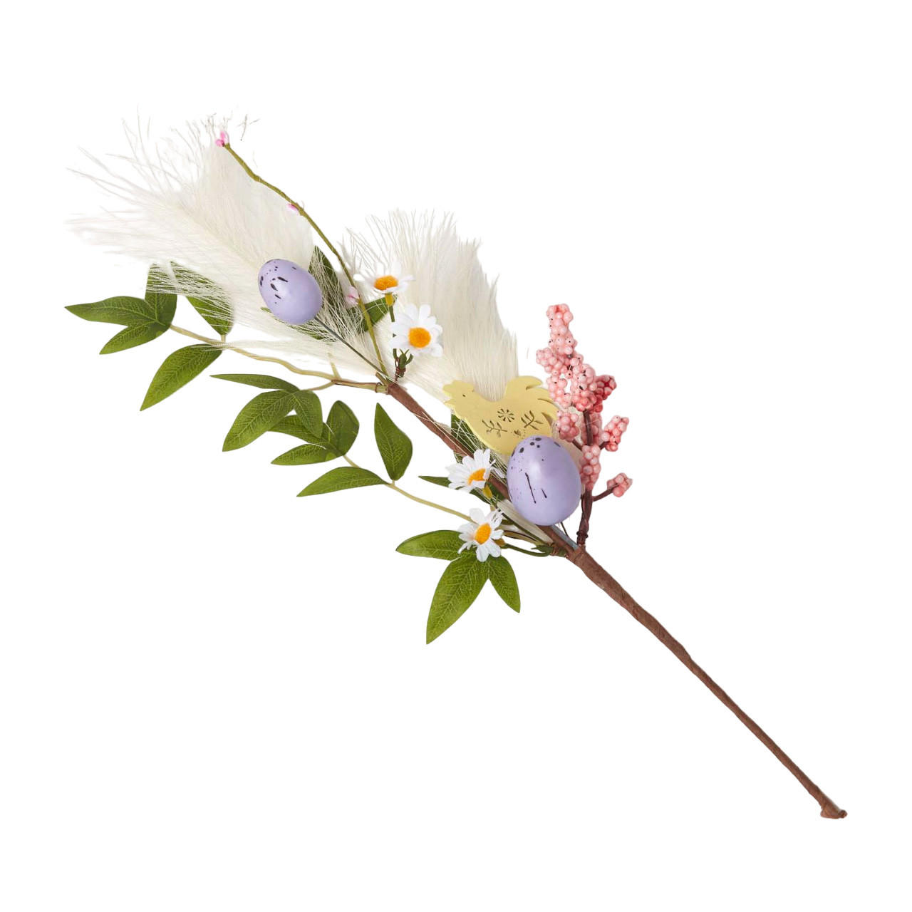 OSTERDEKO Zweig mit Eiern & Huhn, 45 cm - Flieder, Kunststoff (15/45/45cm) - Homescapes
