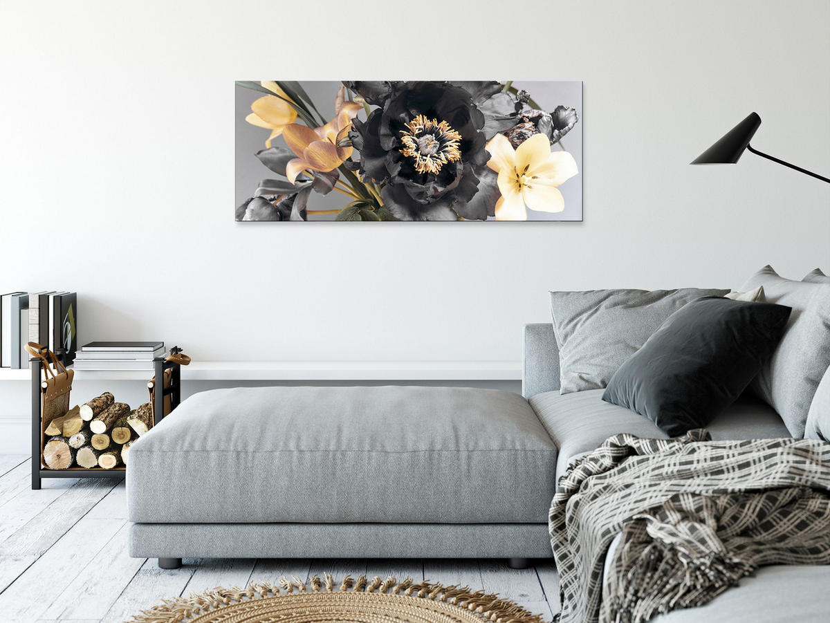 GLASBILD 125x50 cm Blumen schwarz gold - Anthrazit, Glas (125/50cm) - artissimo