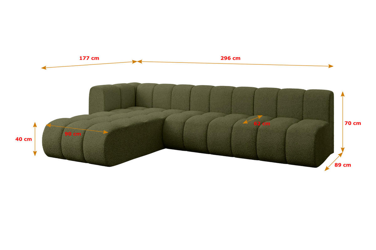 ECKSOFA modulares Sofa Darnel-L2 - 296x177x70 cm Grün - Grün, Holzwerkstoff/Textil (296/177cm) - ALTDECOR