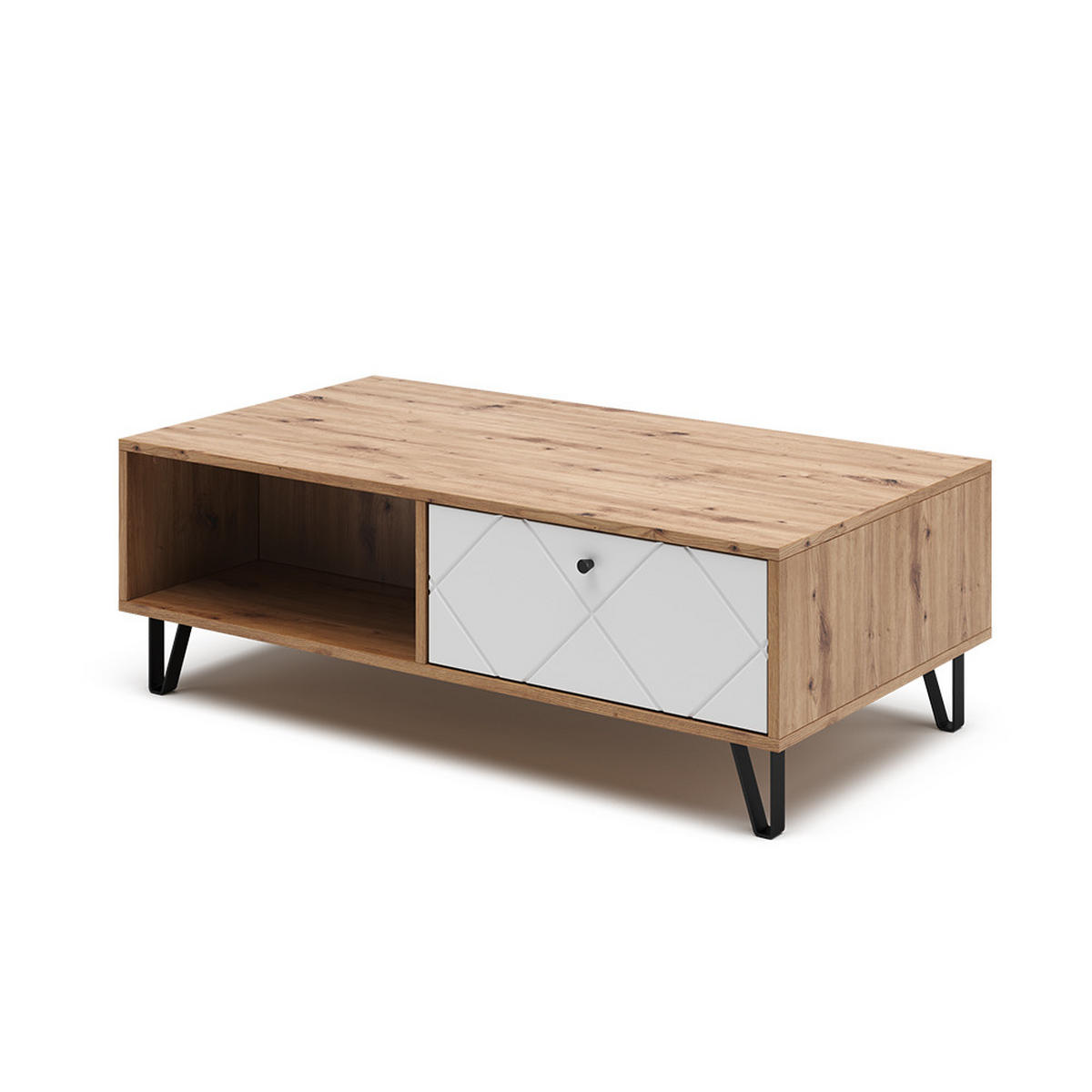 COUCHTISCH Nizza Artisan-Eiche 110 x 60 cm - Eiche Artisan/Weiß, Holzwerkstoff (60/110/37cm) - Vicco