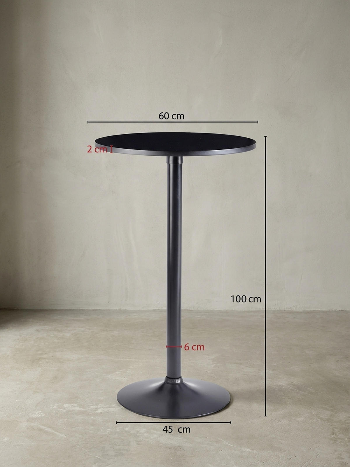 BARTISCH – Schwarz, Trompetenfuß, 30 kg Belastbarkeit - Schwarz, Holz/Metall (60/60/100cm) - KADIMA DESIGN