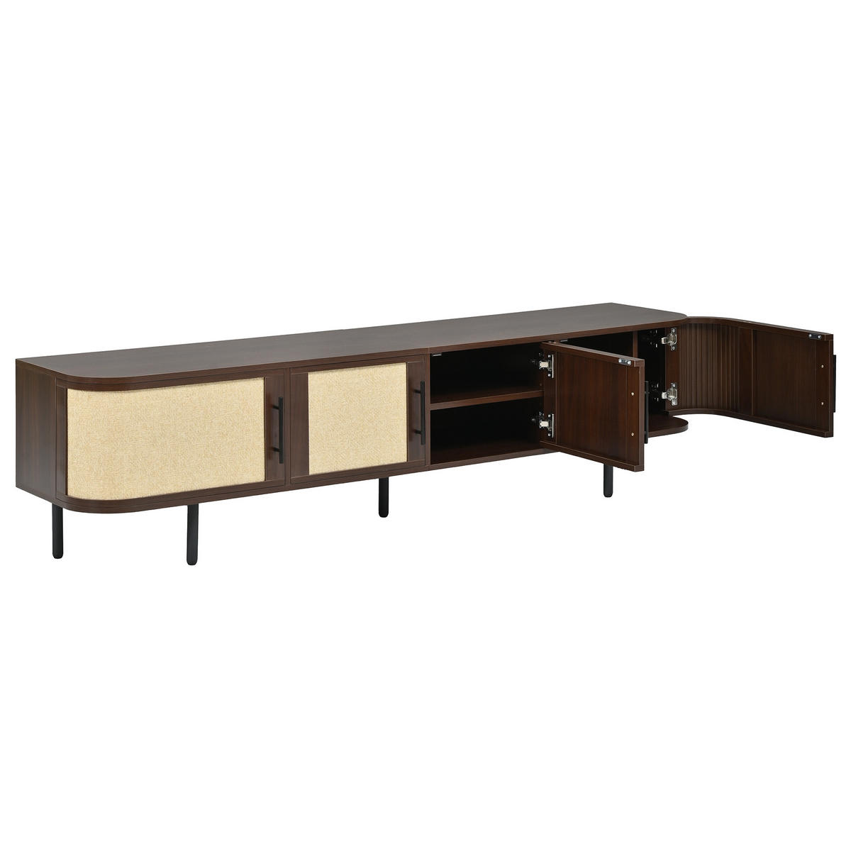 TV-LOWBOARD 180 x 40 x 45 cm aus MDF, Rattanoptik, 4 Türen, Metallfüße, Walnuss - Walnussfarben, Holzwerkstoff (180/45/40cm)