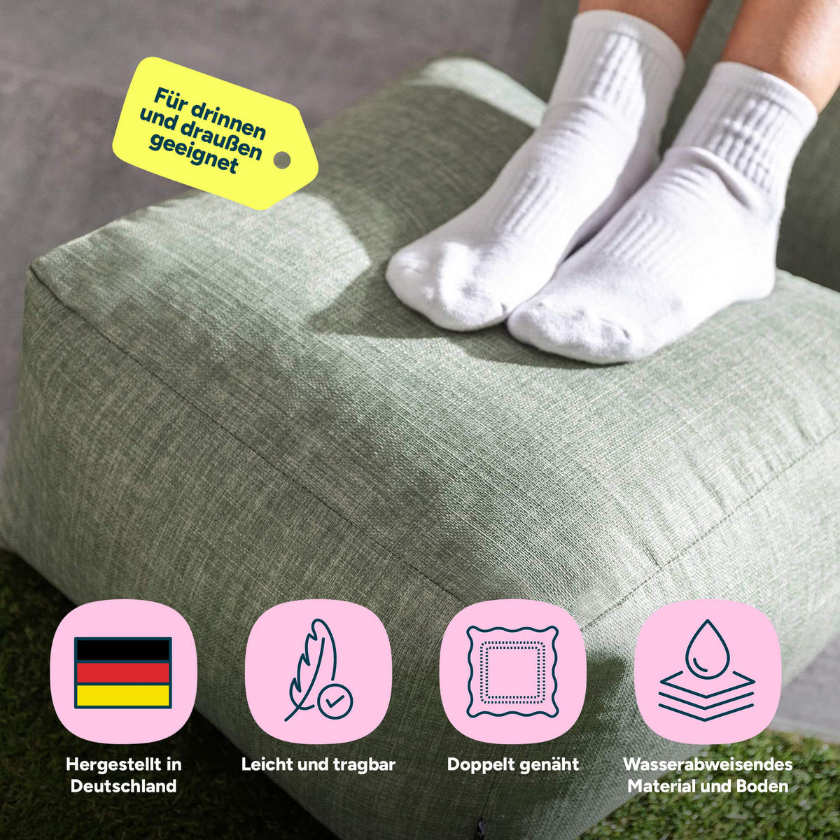 POUF Outdoor Amara - Salbeigrün, Textil (40/24/40cm) - icon