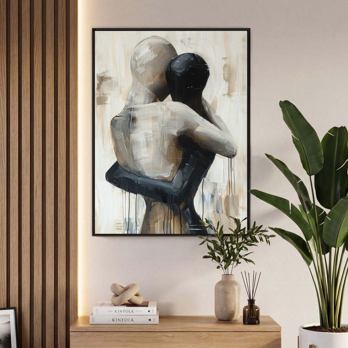 LEINWAND Bilder mit Rahmen - Abstrakt - Liebe - Schwarz und weiß - Modern - 70x100 - Schwarz, Textil (70/100cm) - MuchoWow