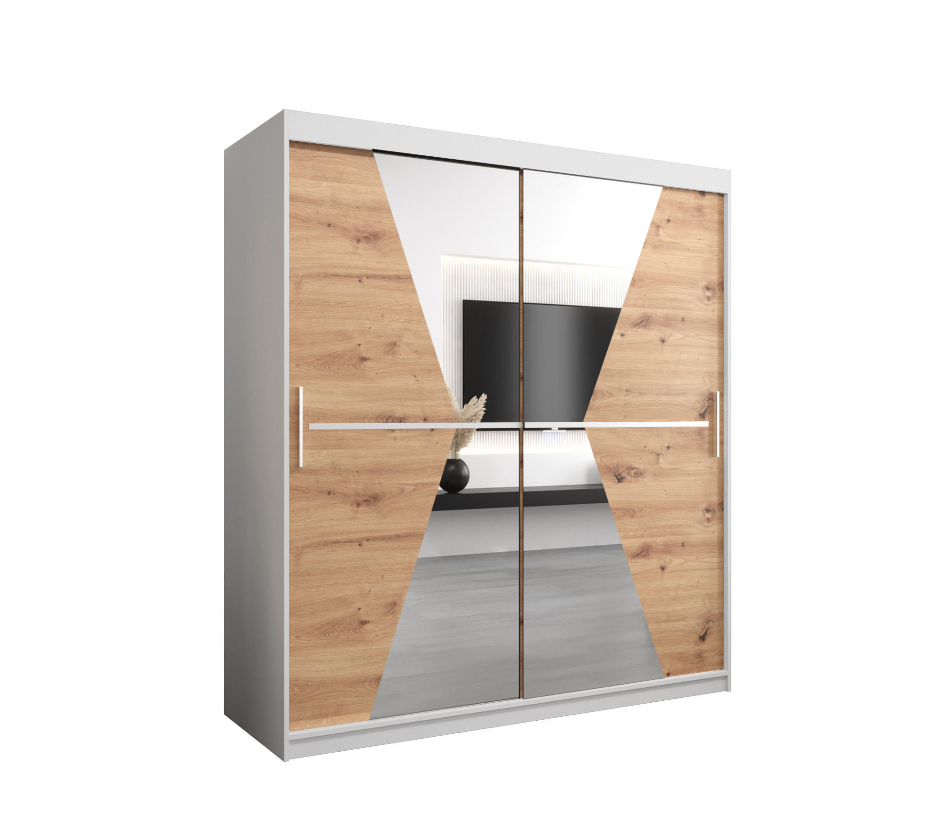 SCHWEBETÜRENSCHRANK 200/180/62 2-türig - Silberfarben/Eiche Artisan, Holz/Kunststoff (180/200/62cm) - Abiks Möbel