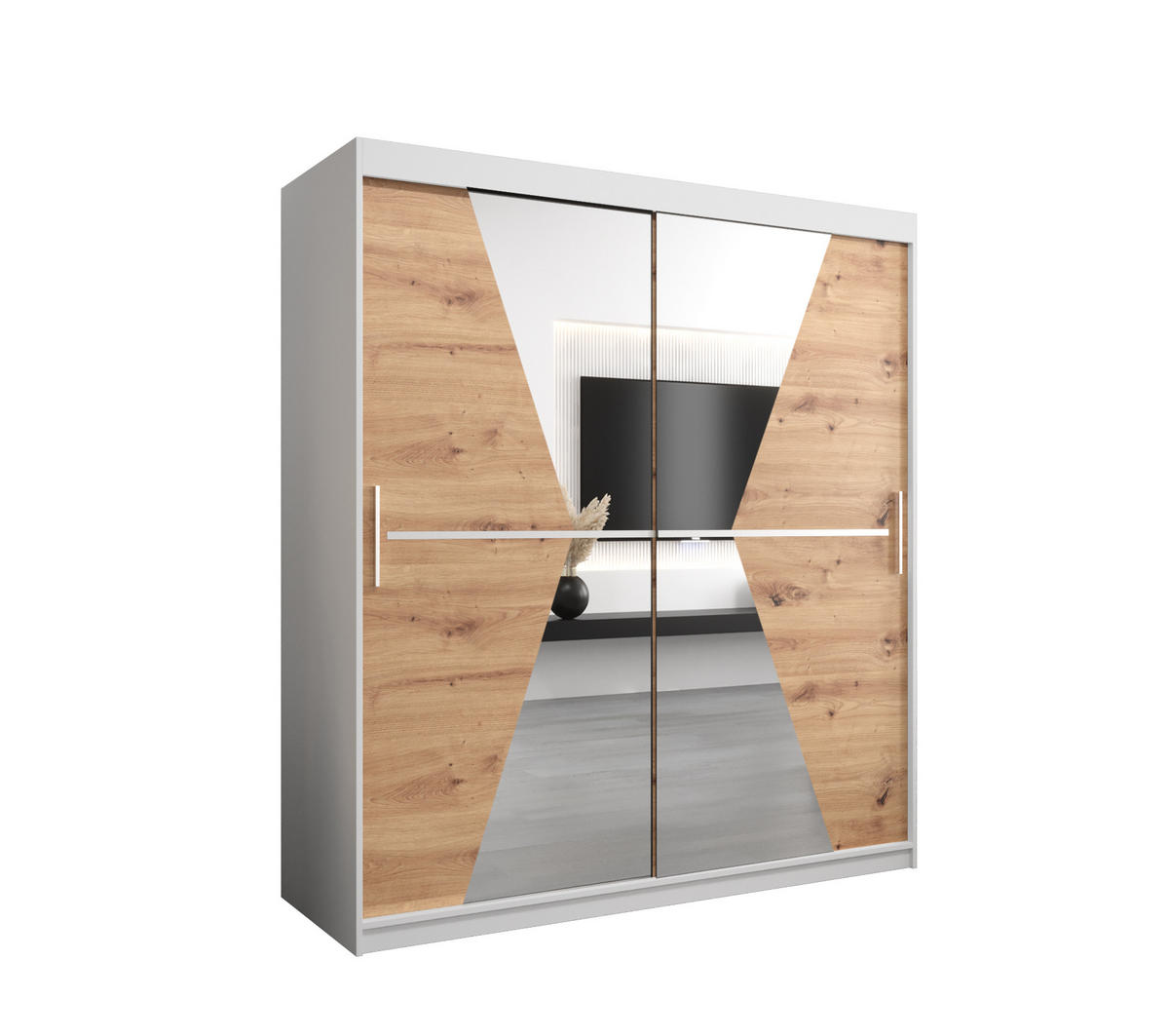 SCHWEBETÜRENSCHRANK 200/180/62 2-türig - Silberfarben/Eiche Artisan, Holz/Kunststoff (180/200/62cm) - Abiks Möbel