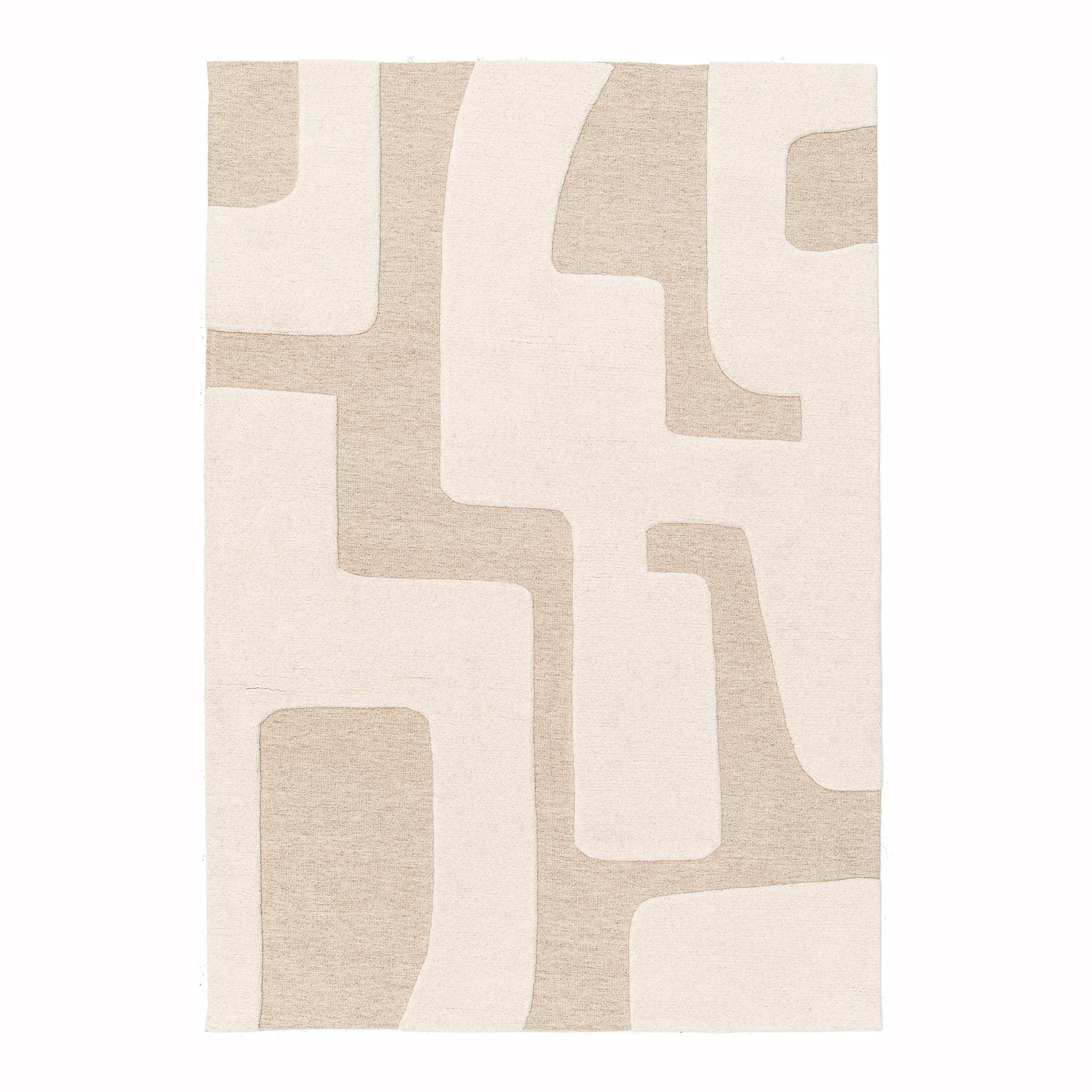 TEPPICH aus Wolle mit geometrischem Relief beige - Beige, Naturmaterialien (160/230cm) - AFK Living
