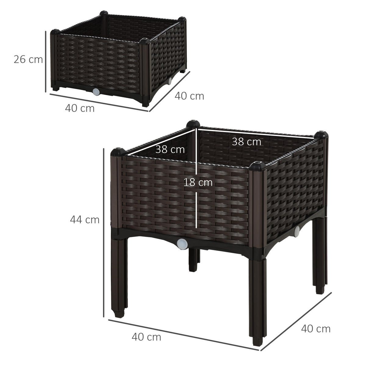 HOCHBEET 80x40x44 cm Rattanoptik braun - Braun, Kunststoff (40/44/40cm) - LEBENLANG