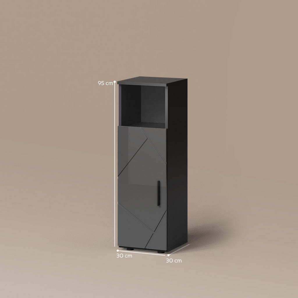 Thumbnail - Livinity® Midischrank, Schwarz Hochglanz, Anthrazit, Holzwerkstoff, 3 Fächer, Quadratisch, 30x95x30 cm, Badezimmer, Bade...