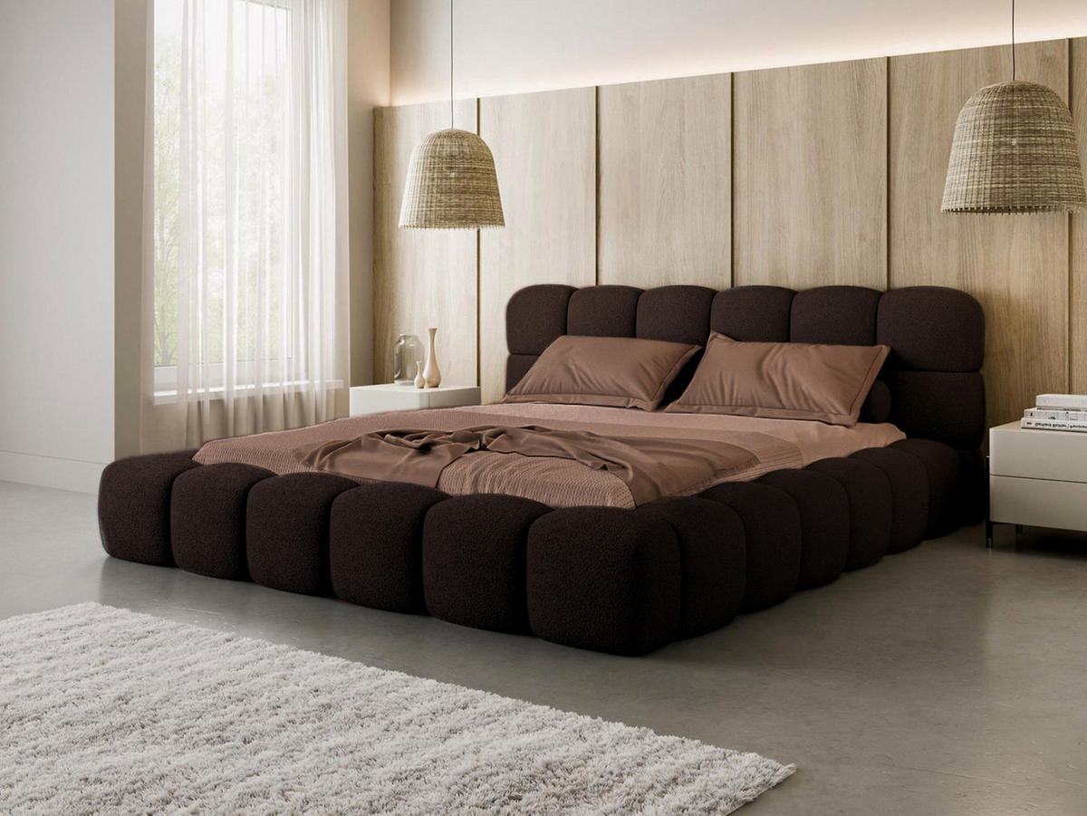 POLSTERBETT boucle 140x200 BIZU - Braun, Holzwerkstoff (140/200cm) - Compleo24