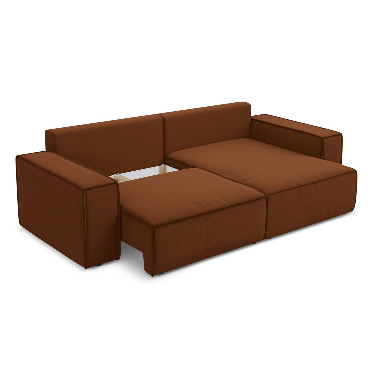 ECKSOFA mit Schlaffunktion Samt Stoff Orange - Terracotta/Schwarz, Kunststoff/Textil (257/148cm) - LaMiaSofa
