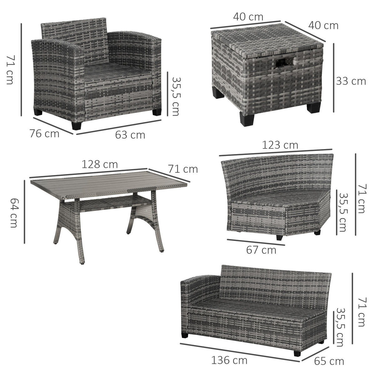 GARTENMÖBEL Set, Verzinkter Stahl, Grau - Grau, Metall - Outsunny