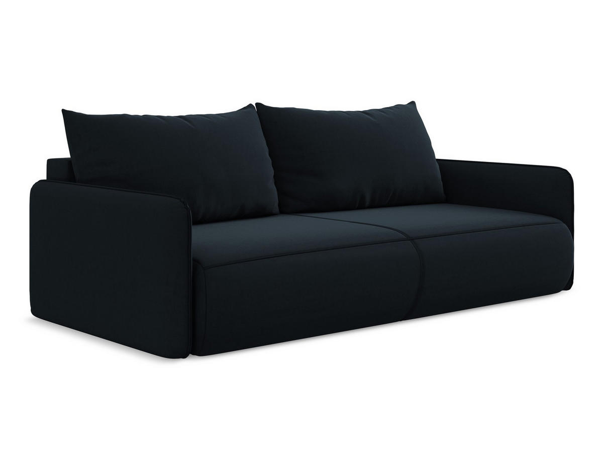 3-SITZER SOFA mit Schlaffunktion Samt Stoff Blau - Blau/Schwarz, Kunststoff/Textil (216/86/105cm) - Makamii