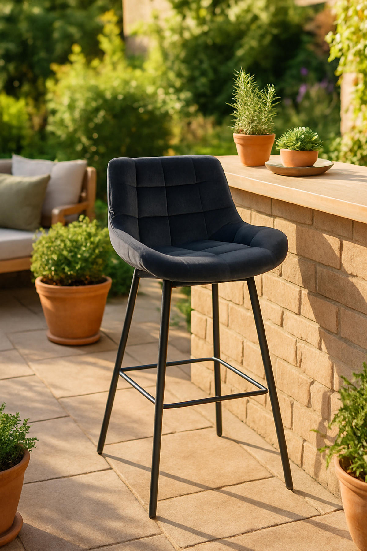 BARHOCKER Welton Schwenkbar Samt dunkelgrau - Anthrazit/Schwarz, Textil/Metall (49/105/56cm) - TPFLiving