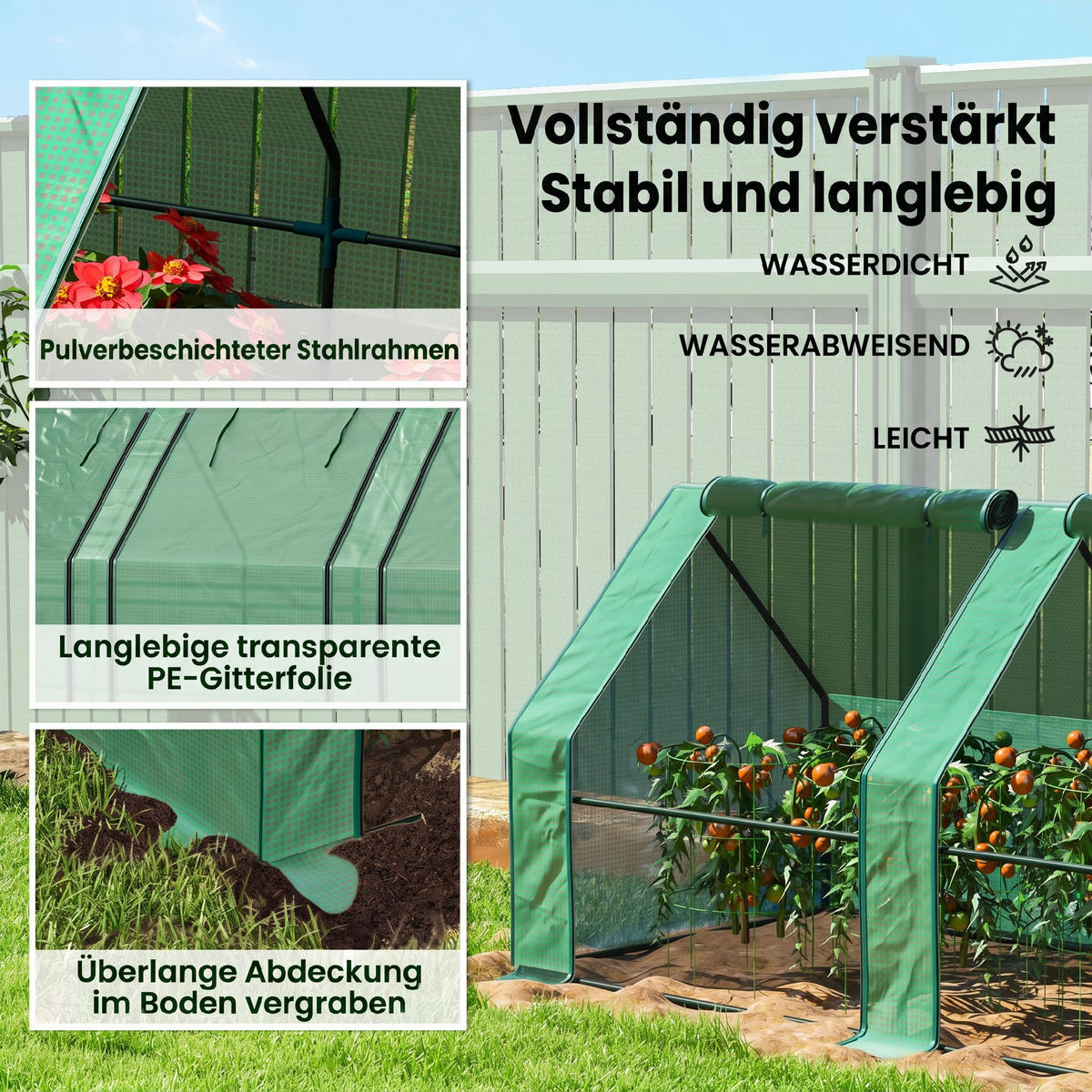 GEWÄCHSHAUS PE Stahl Grün - Grün, Metall (90/90/360cm) - Outsunny