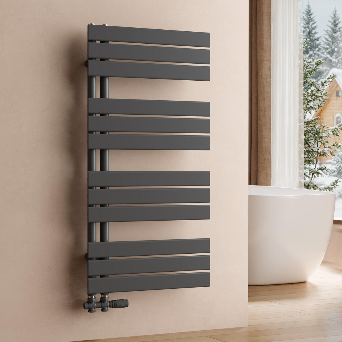 HEIZKÖRPER 104,1/50 cm Anthrazit Warmwasser aus Stahl 555 W mit Mittelanschluss G1/2" - Anthrazit, Metall (50/104.1/5.9cm) - S'AFIELINA