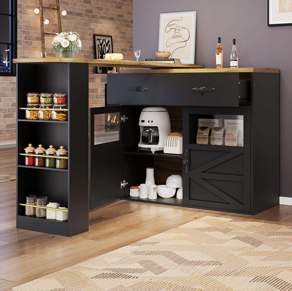 BARTISCH ausziehbar drehbar 138-204x39x104 cm MDF Black - Schwarz, Holzwerkstoff (35/104/204cm) - Meubliv