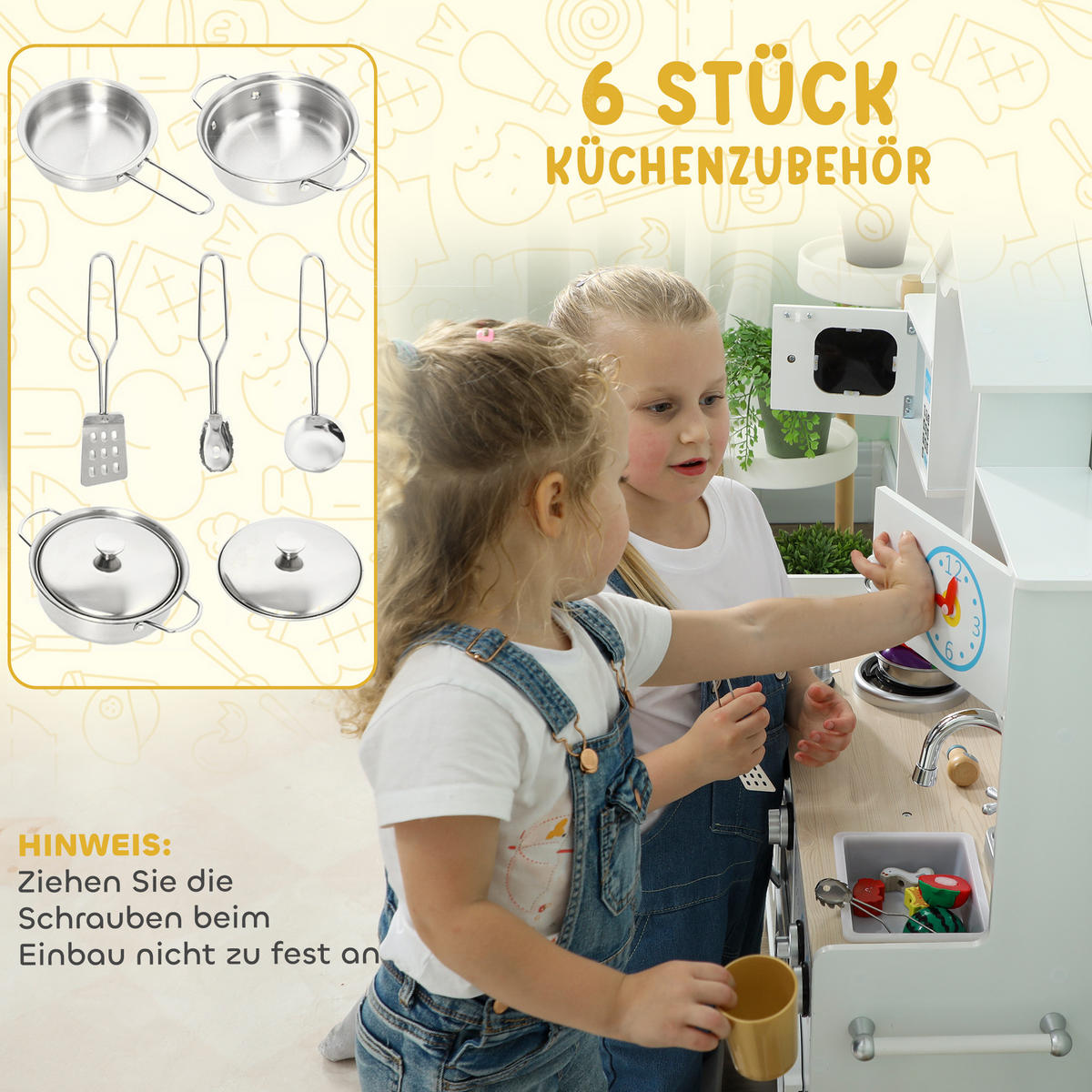 KINDERKÜCHE Spielküche mit Ofen Spüle Soundfunktion und Zubehör Spielzeugküche - Weiß, Holzwerkstoff (24/79.5cm) - AIYAPLAY