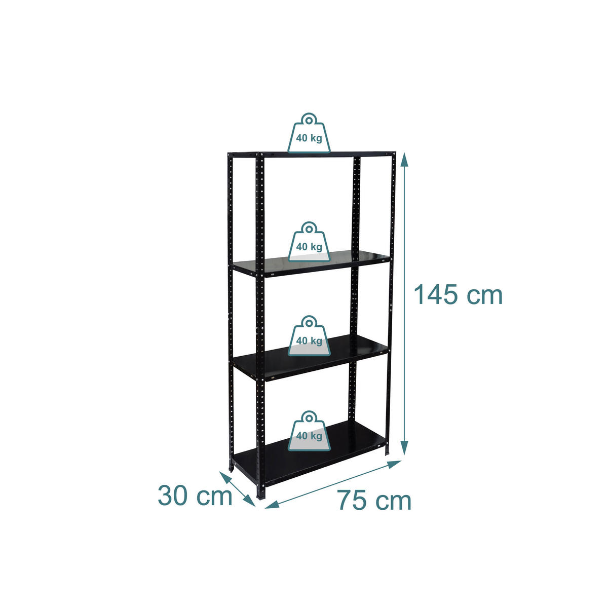 LAGERREGAL - Schwarz, Kunststoff/Metall (75/145/30cm) - Relaxdays