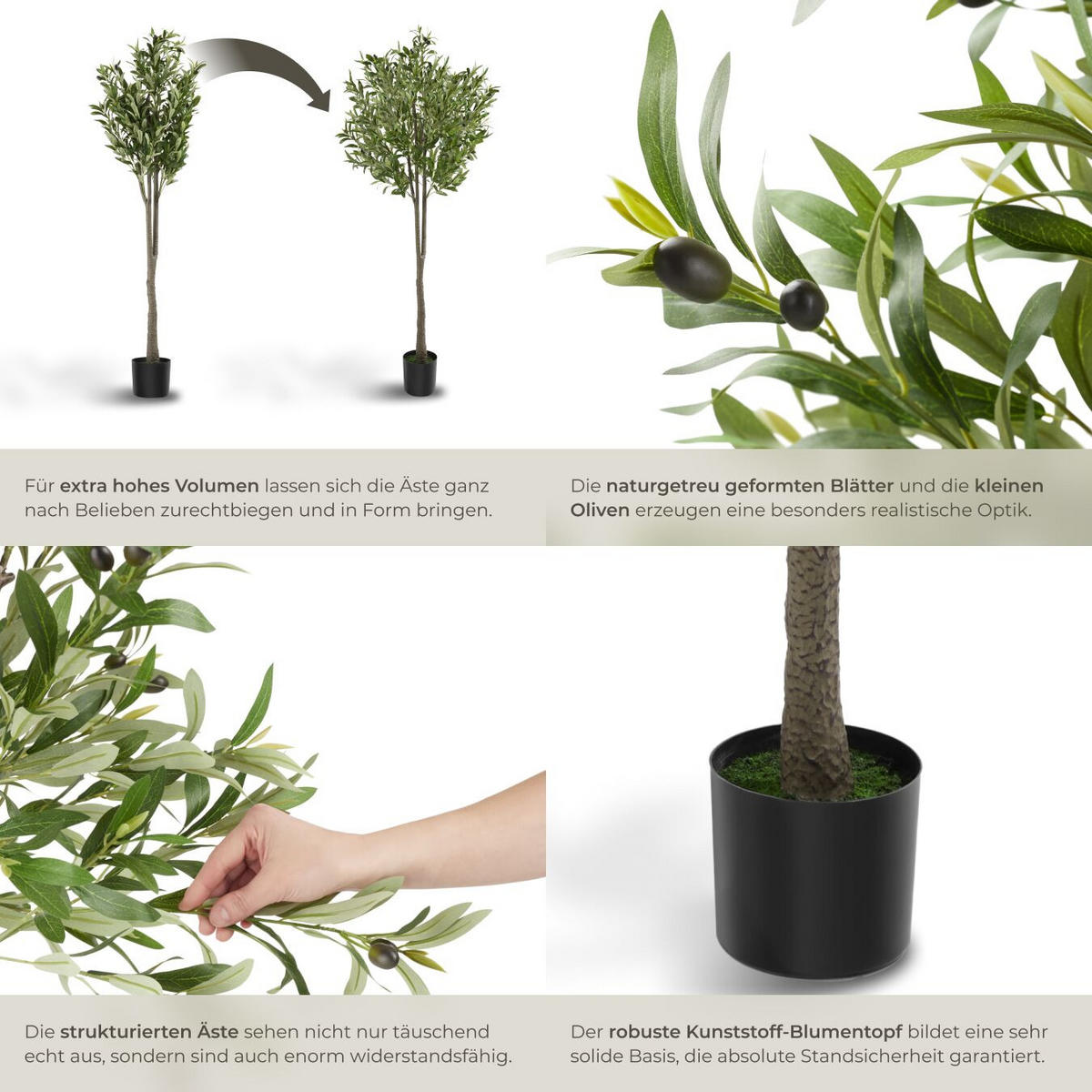 KÜNSTLICHER-OLIVENBAUM Oleand,stabiler Kunststoff-Blumentopf,grün - Grün, Kunststoff (150cm) - tectake