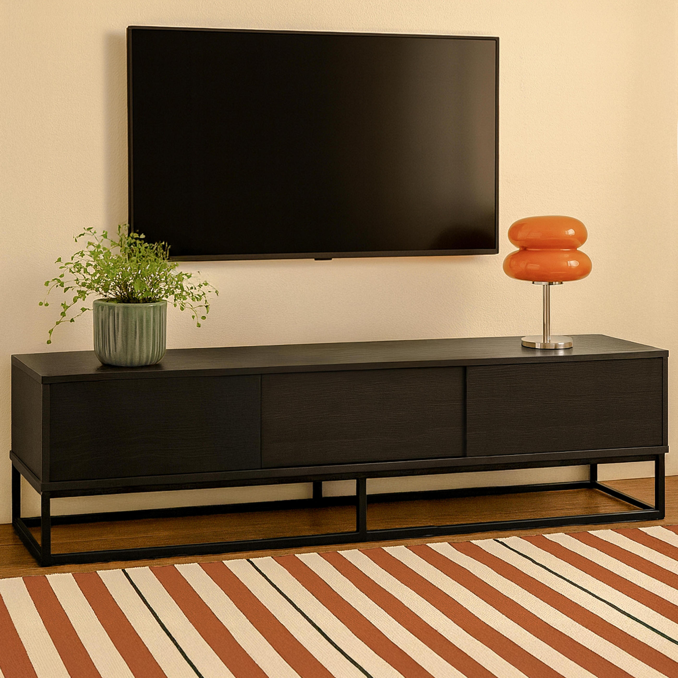 TV-SCHRANK, Schwarz - Schwarz, Holz (40/45/180cm) - Oviala