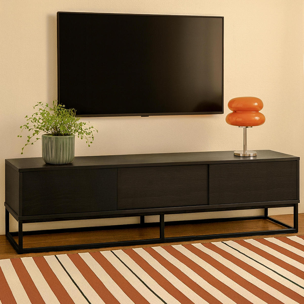 TV-SCHRANK, Schwarz - Schwarz, Holz (40/45/180cm) - Oviala