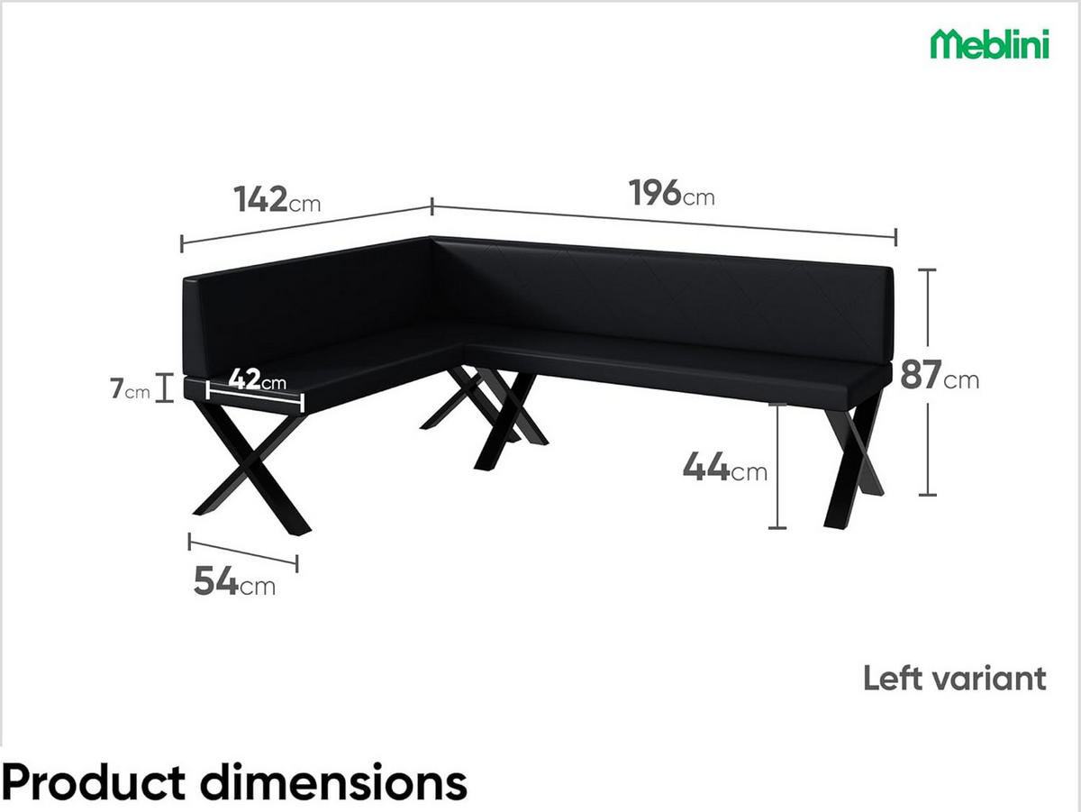 ECKBANK ERIC_X - Schwarz, Leder (142/196cm) - Meblini