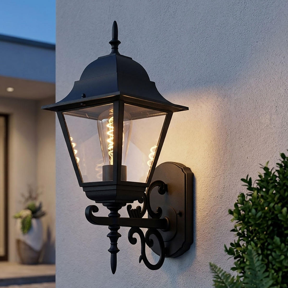 LED WANDLEUCHTE Antik Stil Schwarz Aluminium - Schwarz, Glas (24.5/18.5/44.5cm)