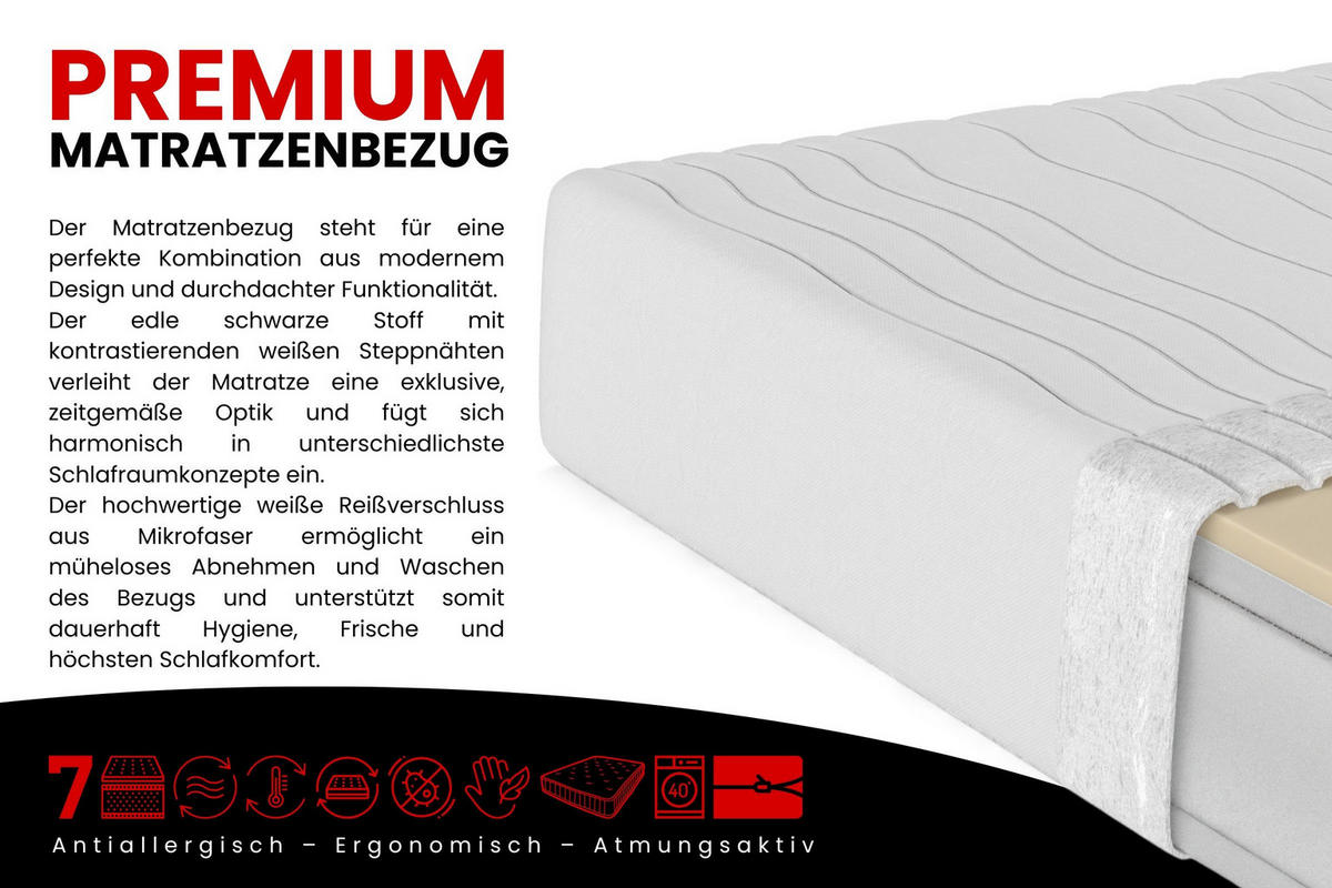 TASCHENFEDERKERNMATRATZE PREMIUM 7 VISCO mit Visco-Schaum 200/200/21 Weiß H3 - Weiß, Textil (200/200cm) - Deine Möbel 24