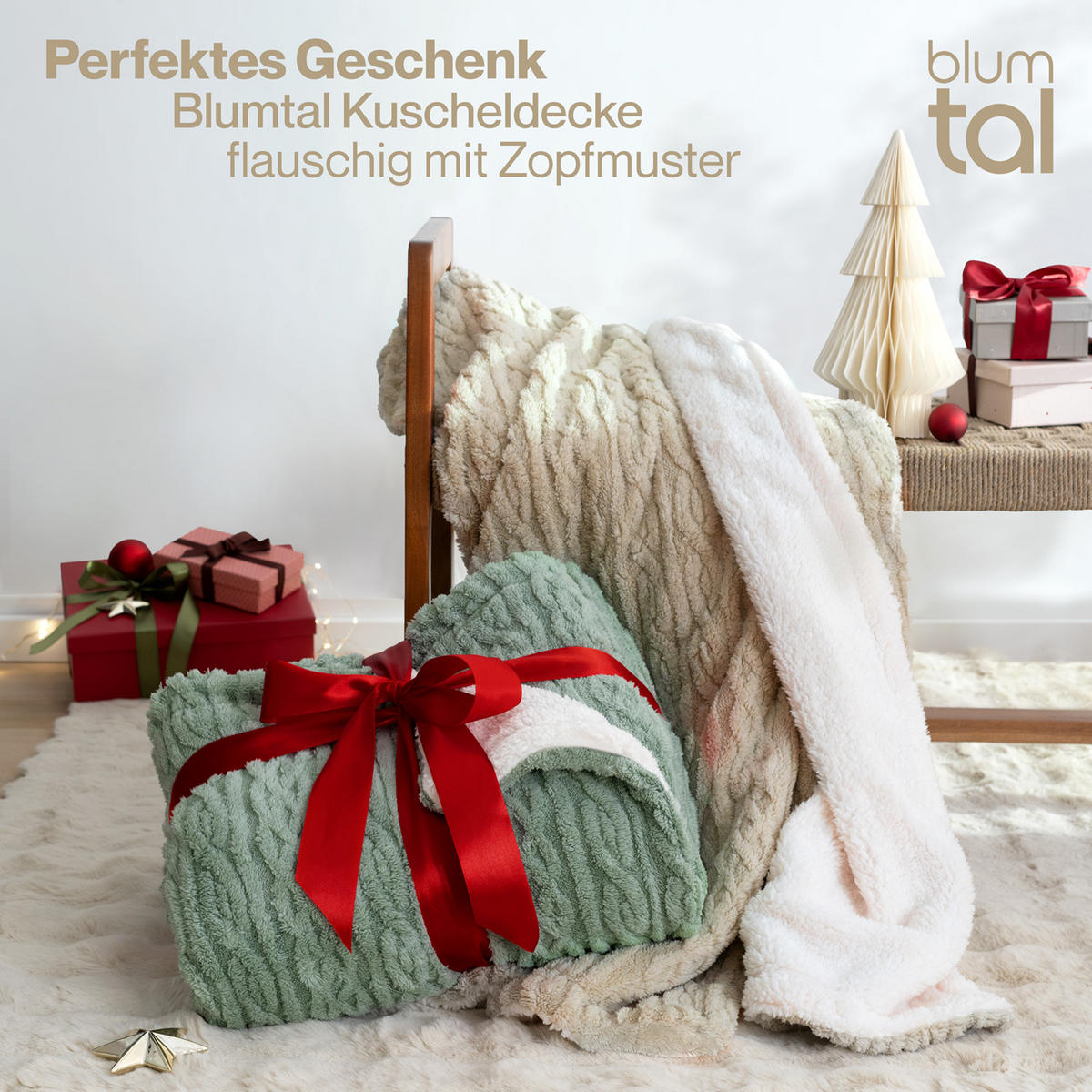 KUSCHELDECKE 220/240 cm, Grün & Beige - Grün/Sonoma Eiche, Textil (220/240cm) - Blumtal