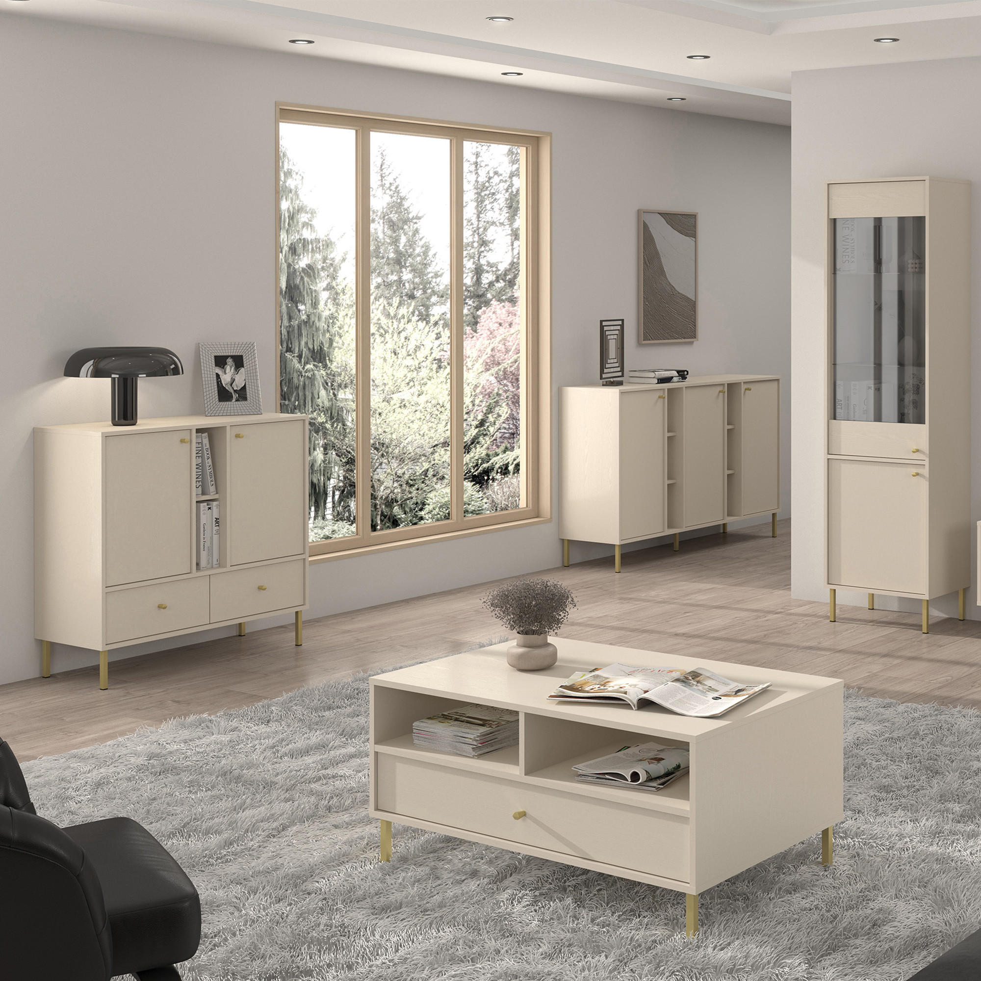 KOMMODE FLOREN, Creme/Gold - Creme, Holzwerkstoff/Metall (100.2/95/40.8cm) - KONSIMO®