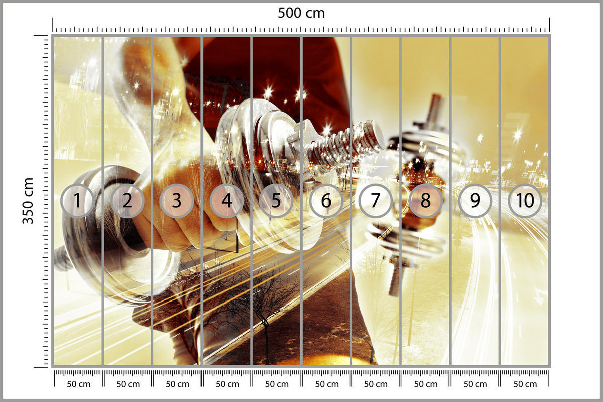 FOTOTAPETE für Jugendzimmer Sportler Mann Stadt Nacht Straße 500x350 - Gelb/Beige, Papier (500/350cm) - Muralo