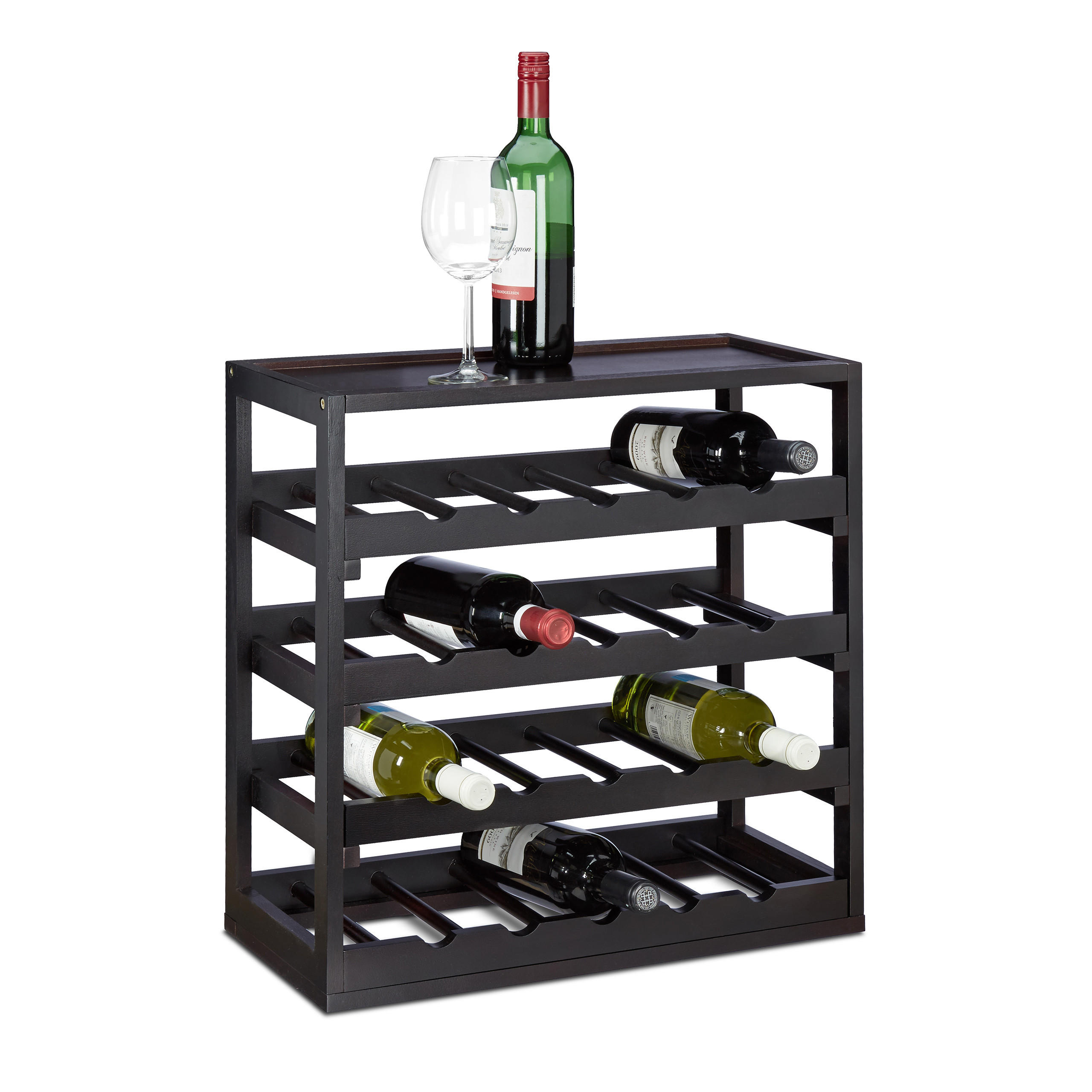 WEINREGAL - Schwarz, Holz/Holzwerkstoff (52/52/25cm) - Relaxdays